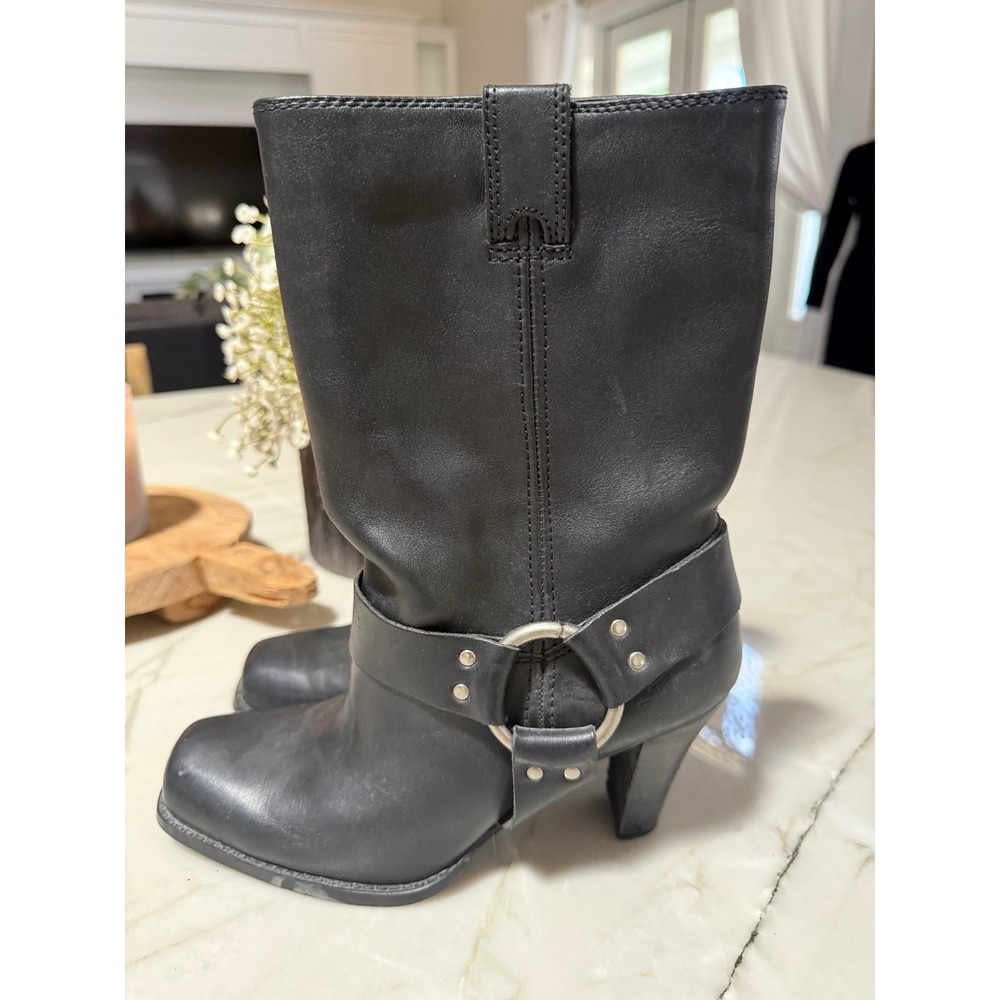 Harley Davidson Black Leather Harness Boots High Heel Biker Stock 85218 8.5